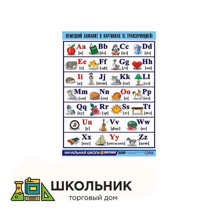 Таблица демонстрационная «Немецкий алфавит в картинках» (винил 70х100)